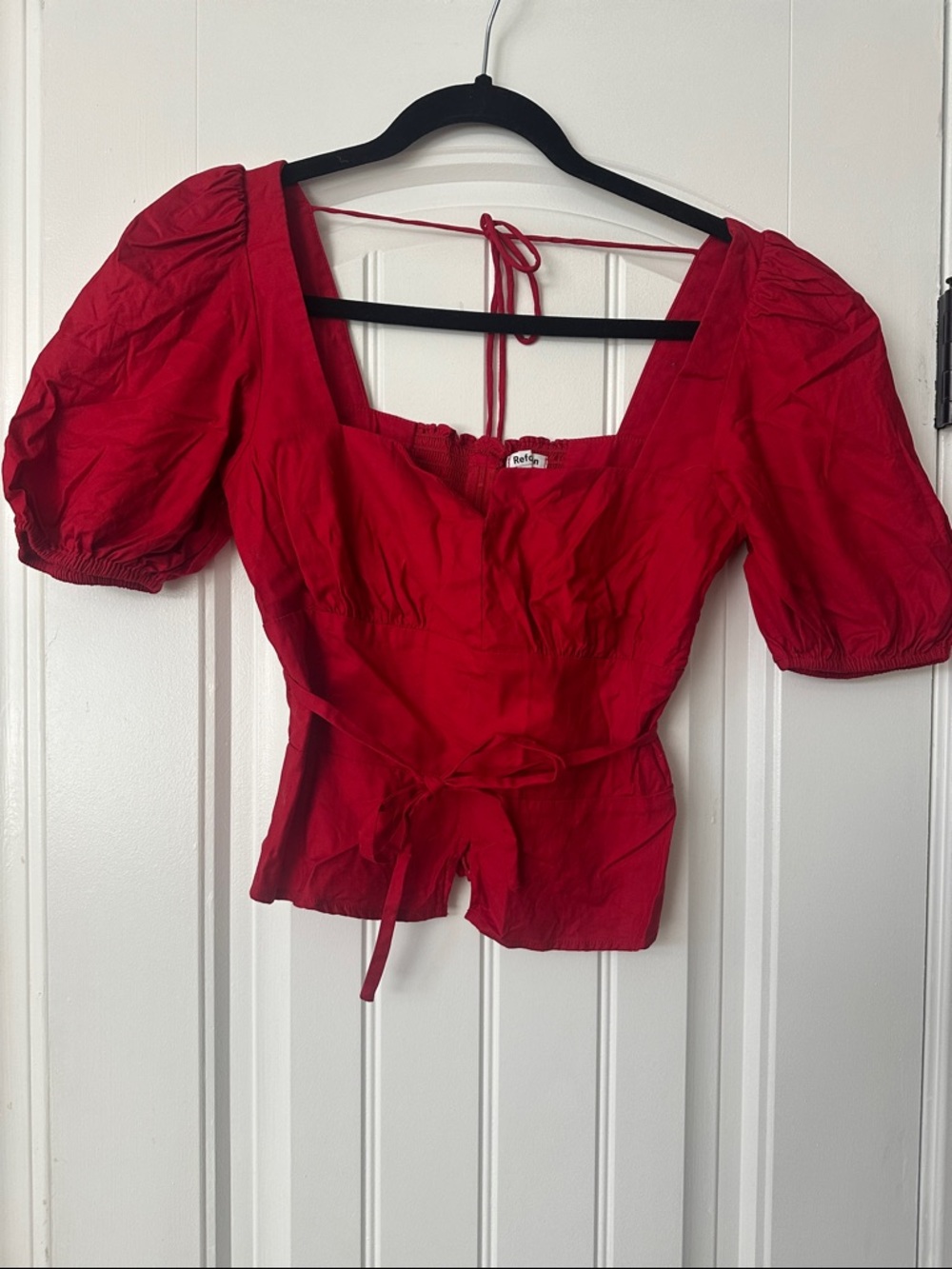 Reformation Crimson Puff Sleeve Tie-Front Blouse